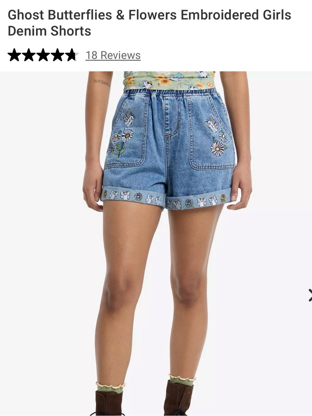 Hot Topic Ghost Butterfly Floral Denim Pull On Shorts- XS